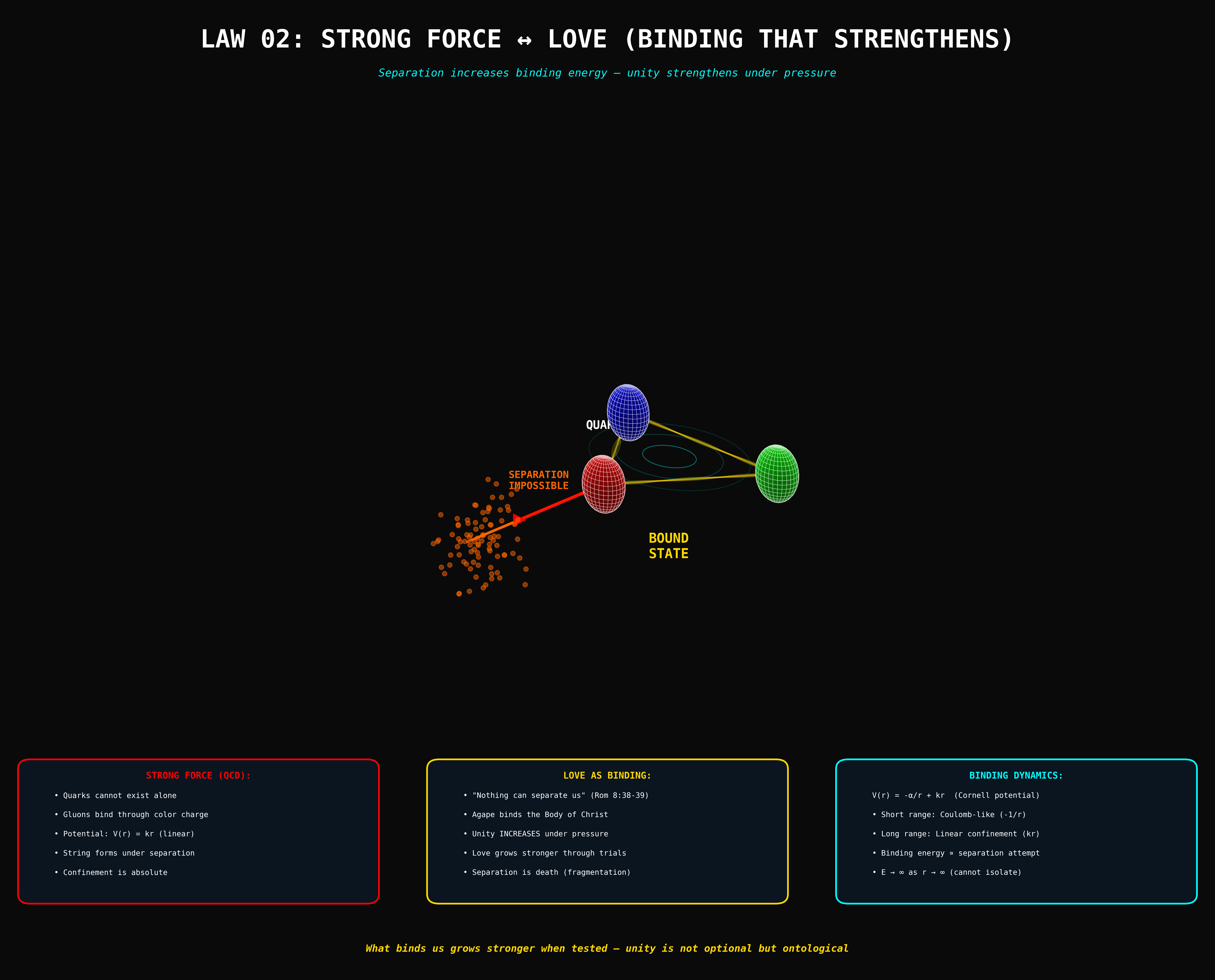 Law 02 — Strong Force maps to Love — confinement is a law, not a metaphor